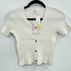 NWT CHLOE + CYRUS Cream White Ribbed Stretch Button Cardigan Sweater Size XL